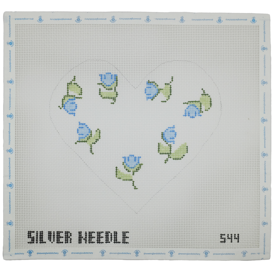 Blue Flowers Heart Pillow