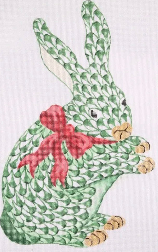 Standing Fishnet Green Bunny with Red Bow