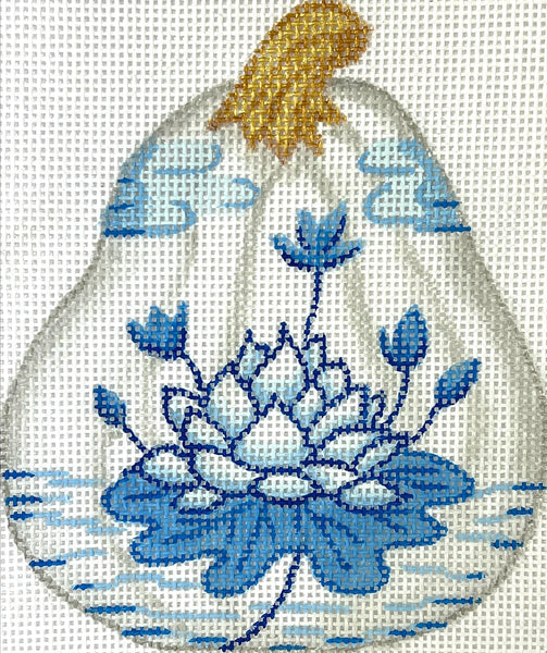 Mini Chinoiserie Pumpkin - Gourd Shape with Lotus Flower