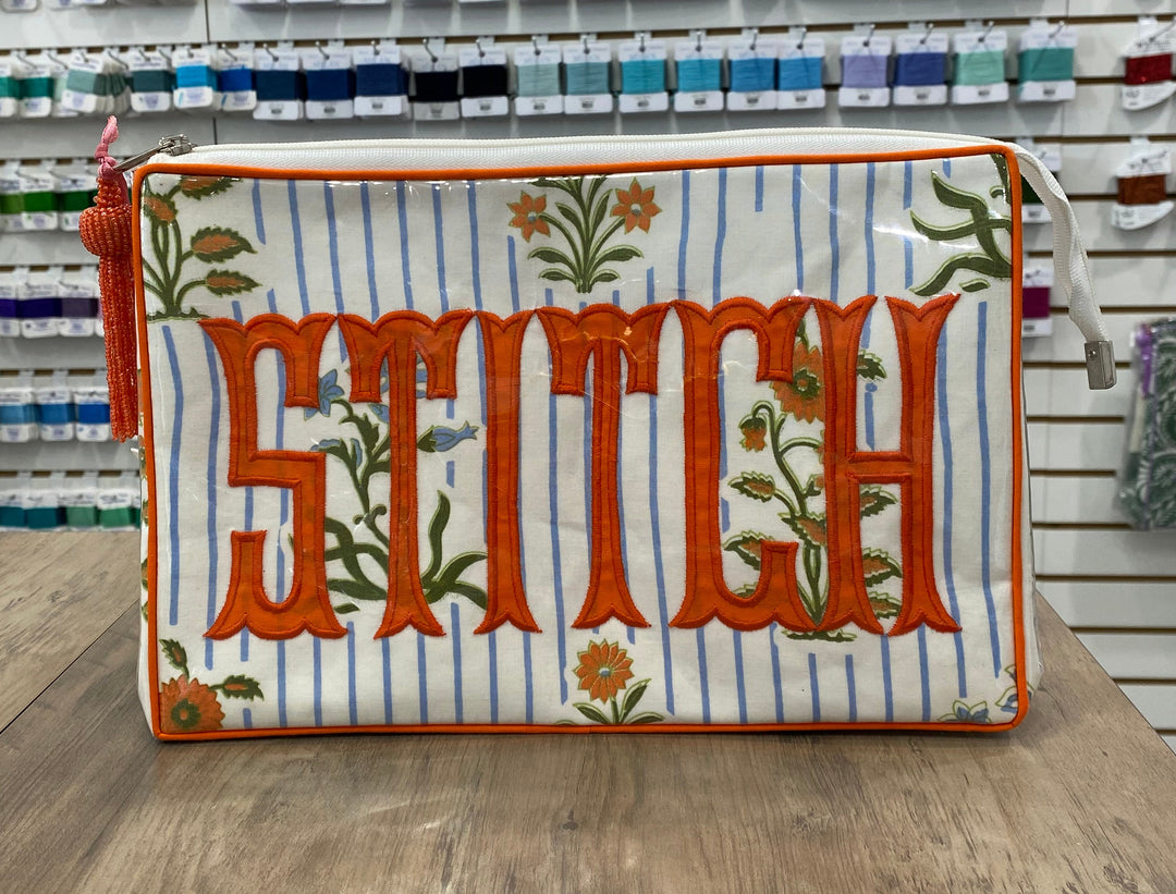 STITCH Orange Floral & Blue Stripes Stash Bag