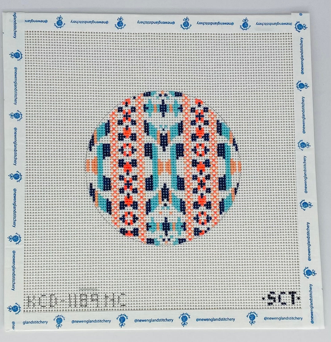 Ribbon Ornament - Navy/Coral