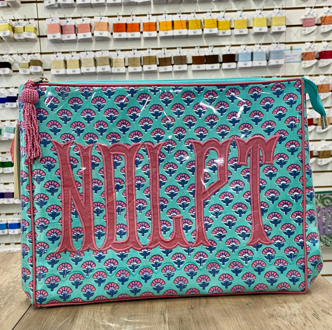 NDLPT (Pink) Blue/Turquoise Block Print Stash Bag