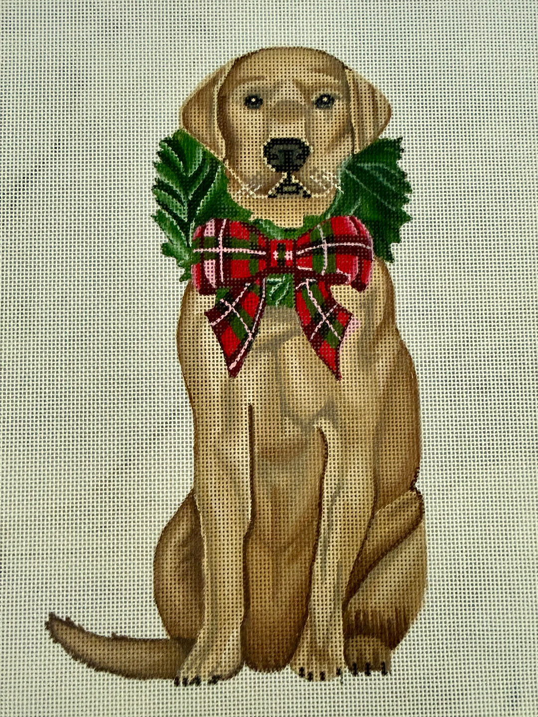 Yellow Lab with Tartan Bow Wreath