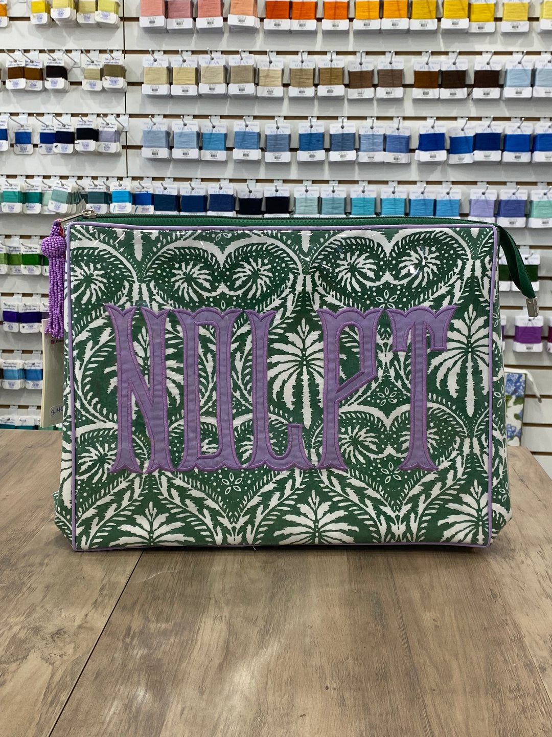 NDLPT (Purple) Green Palm Print Stash Bag
