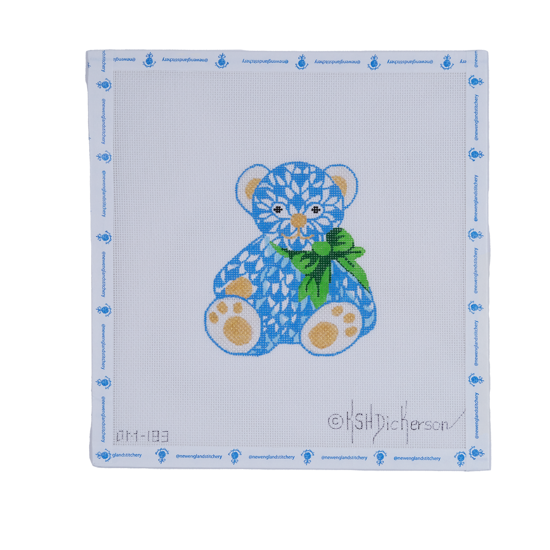 Fishnet Blue Bear with Green Bow