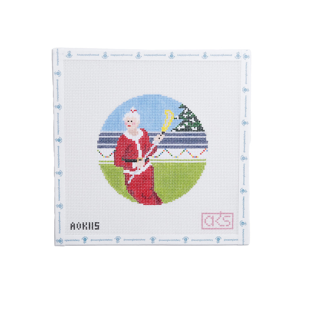 Sporty Mrs. Claus Ornament - Lacrosse