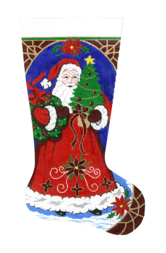 Santa with Wreath Christmas Stocking