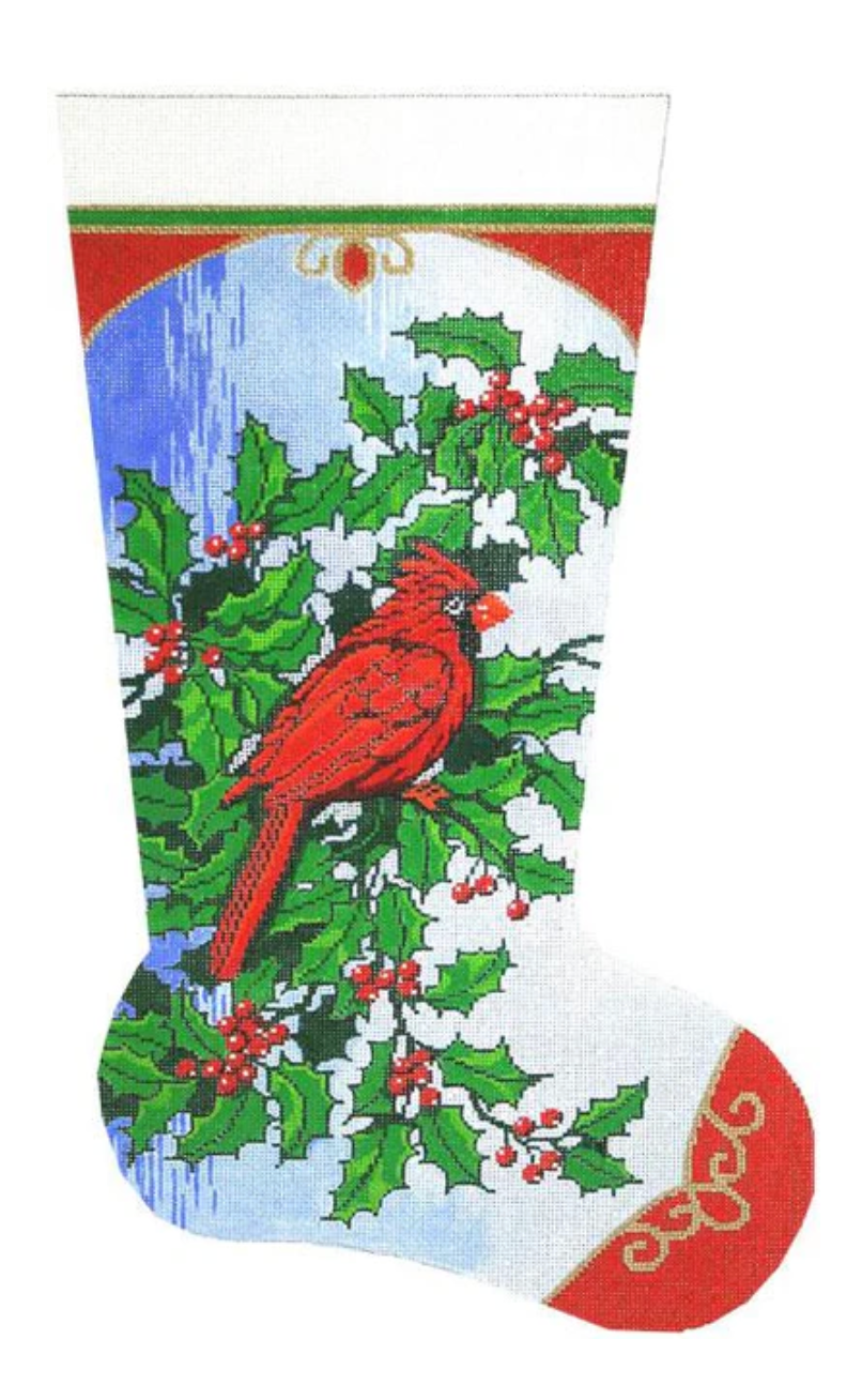 Cardinal and Holly Christmas Stocking
