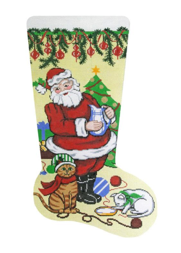 Santa with Kittens Christmas Stocking