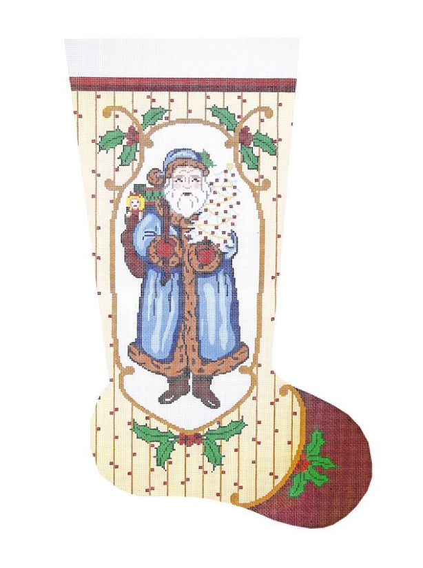Blue Old Time Santa Christmas Stocking