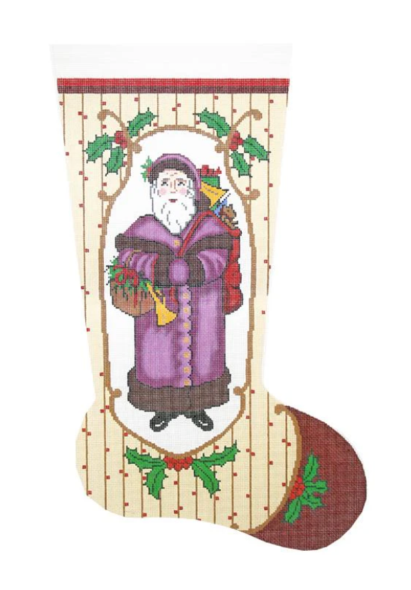 Purple Old Time Santa Christmas Stocking