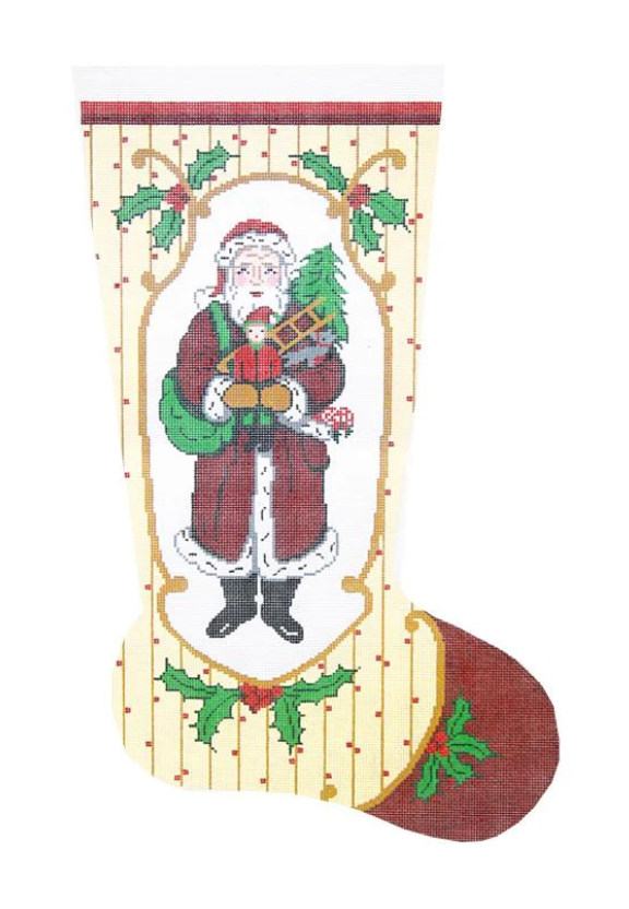 Dark Red Old Time Santa Christmas Stocking