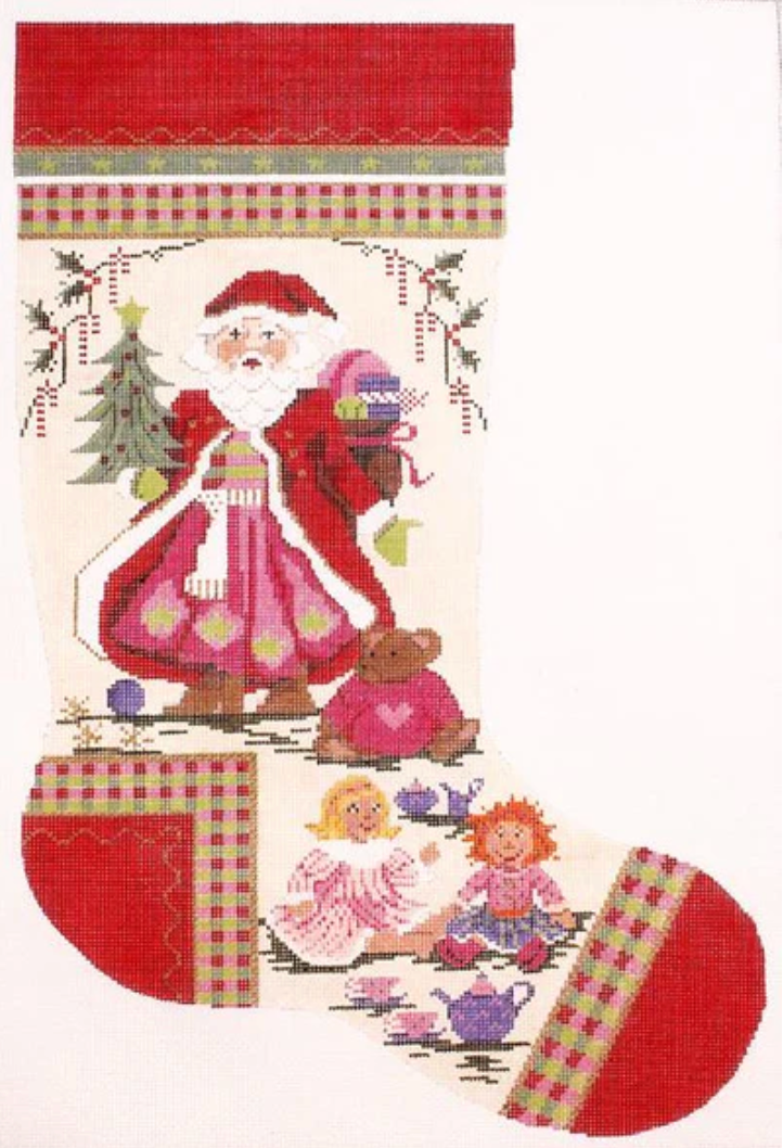Santa and Doll Tea Party Christmas Stocking