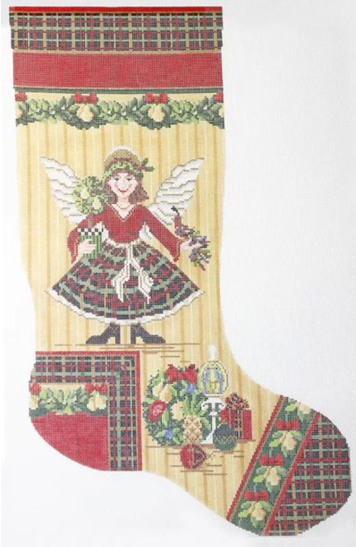 Elegant Angel and Pear Tree Christmas Stocking