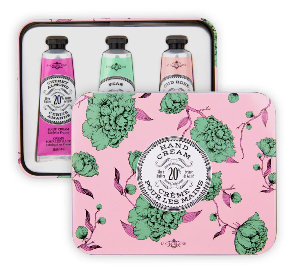 La Chatelaine Hand Cream Trio: Cherry Almond, Pear, Rose Blossom