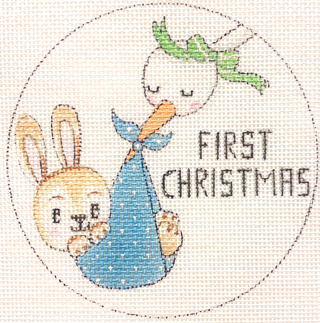 Stork and Baby Boy Bunny First Christmas