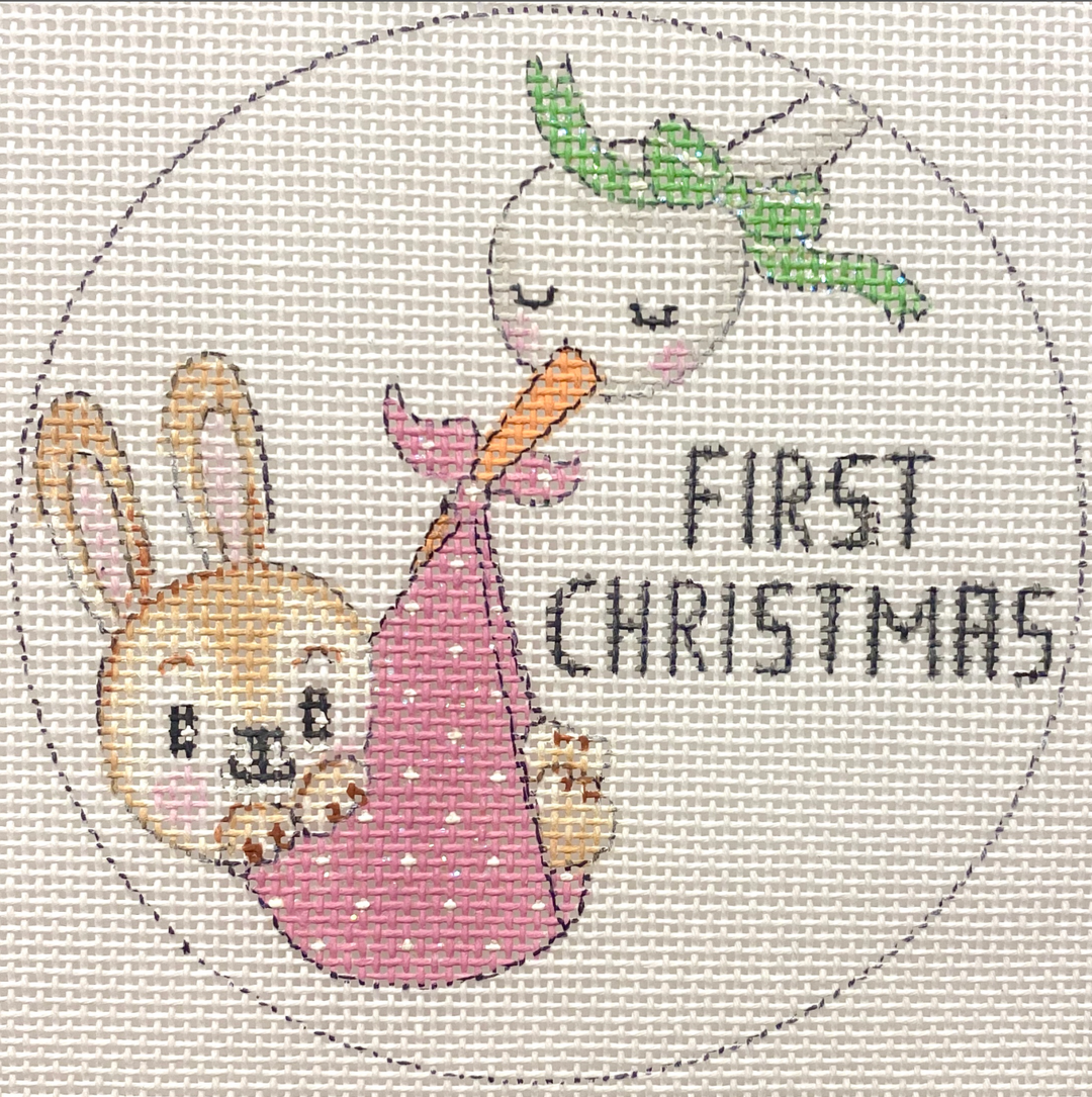 Stork and Baby Girl Bunny First Christmas