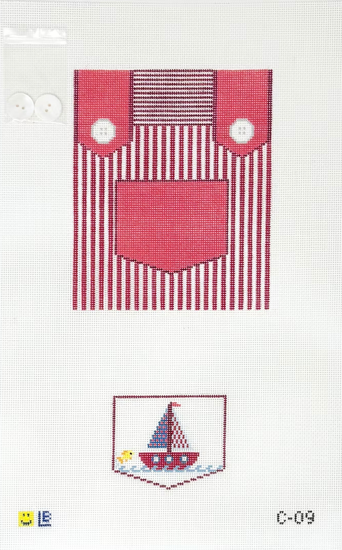 Overalls - Red with Sailboat Pocket