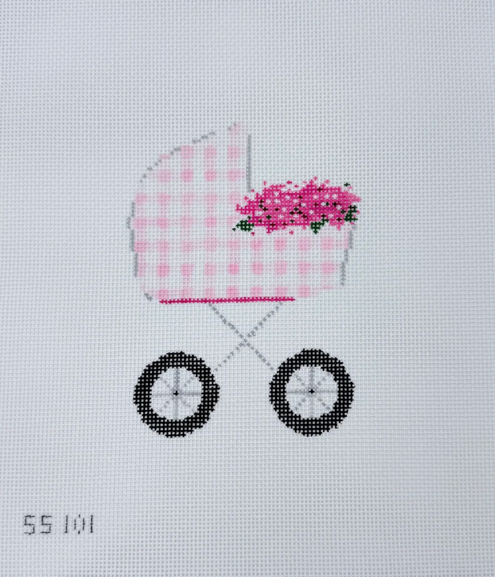 Pink Hydrangea Baby Carriage Canvas and Stitch Guide