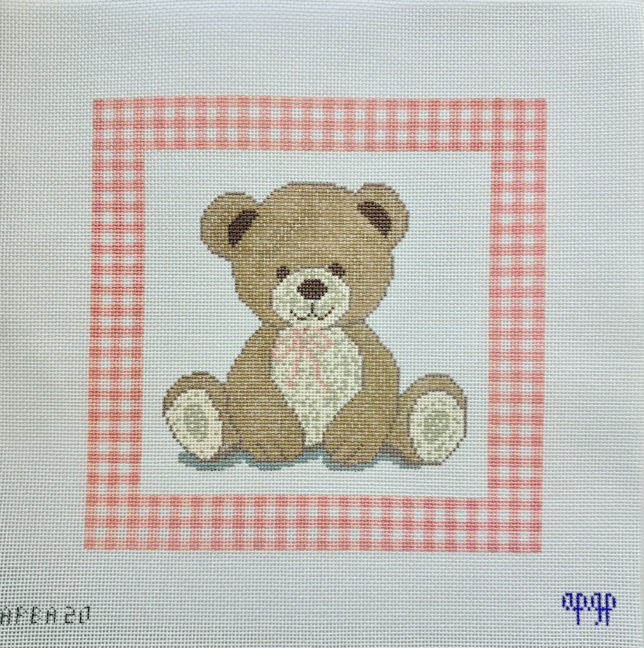 Bear Lovey with Pink Gingham Boarder
