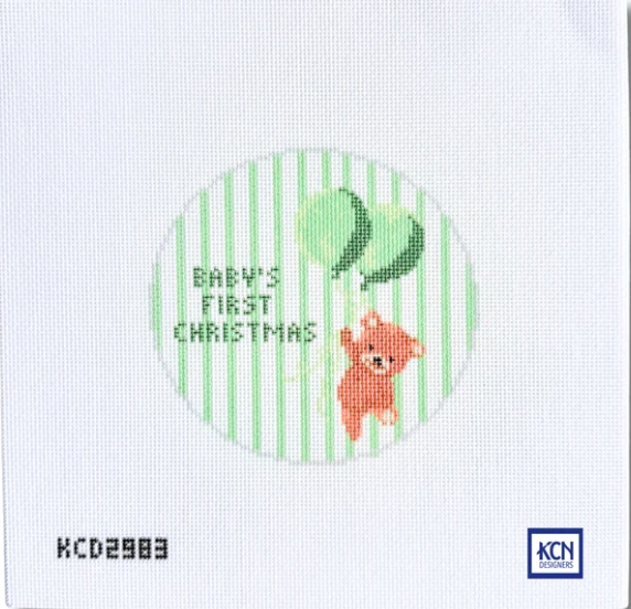 Baby's First Christmas Teddy with Green Balloons