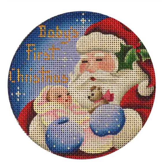 Baby's First Christmas: Santa, Girl and Dog with Pink Bow