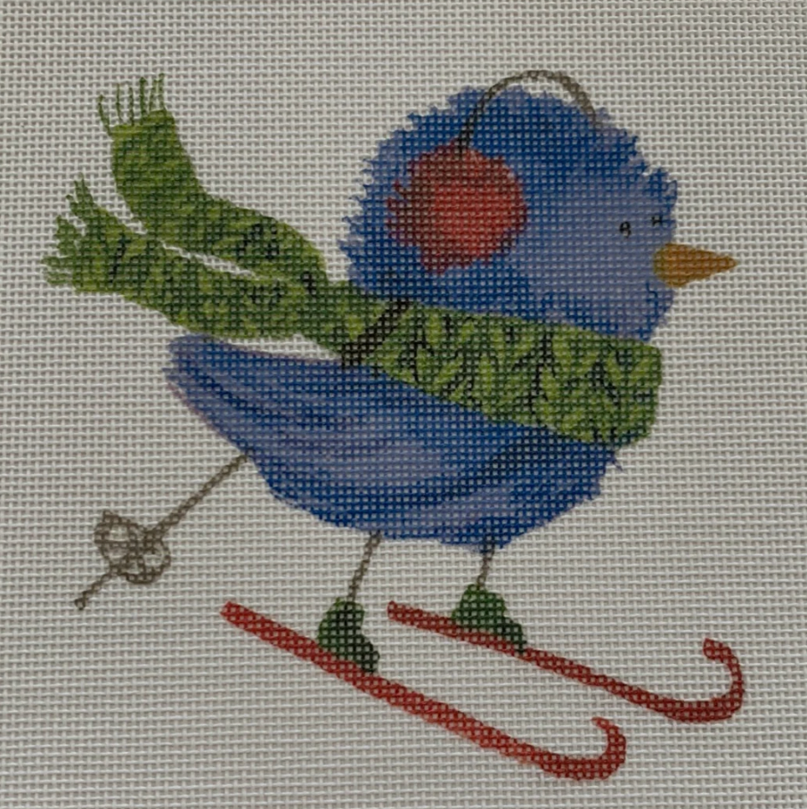 Blue Bird with Red Ear Muffs