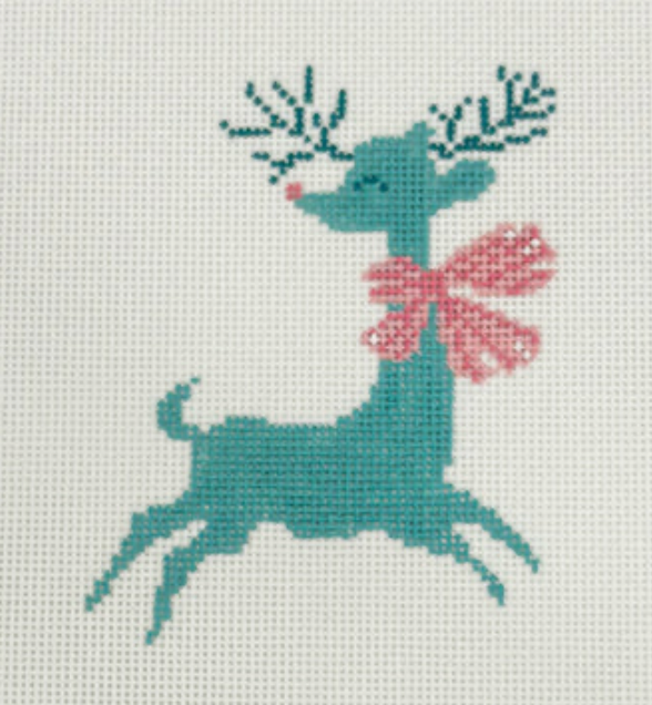 Retro Teal Reindeer with Bow