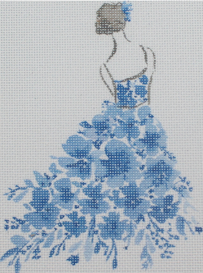 Lady with Blue Flowers