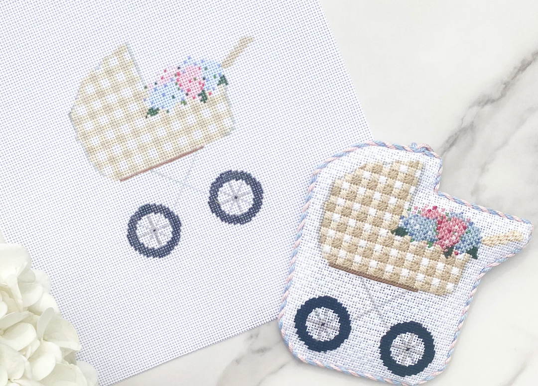 Tan Hydrangea Baby Carriage Canvas and Stitch Guide