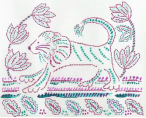 Lion with Tulips and Leaves