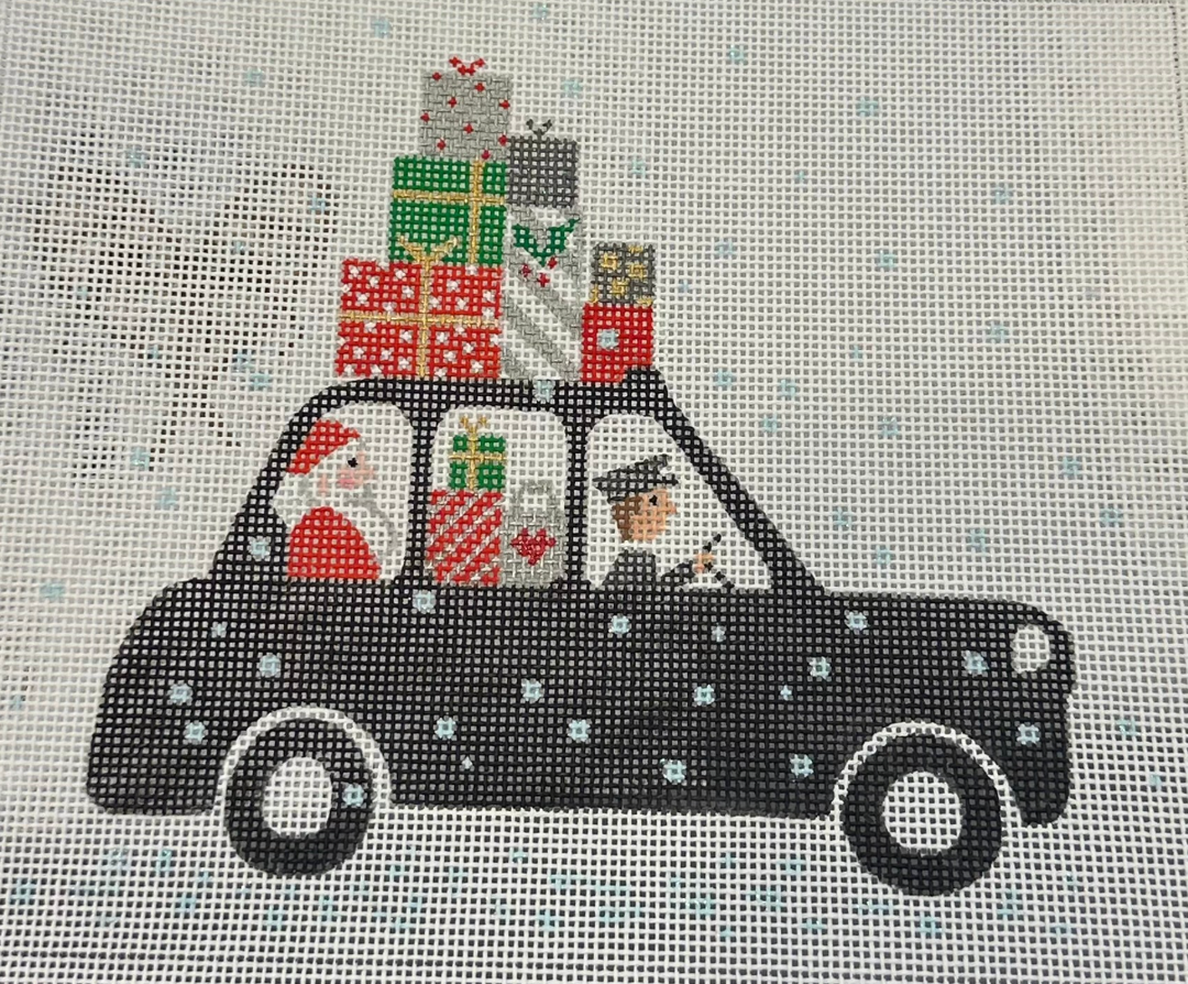 London Christmas Cab with Santa and Gifts