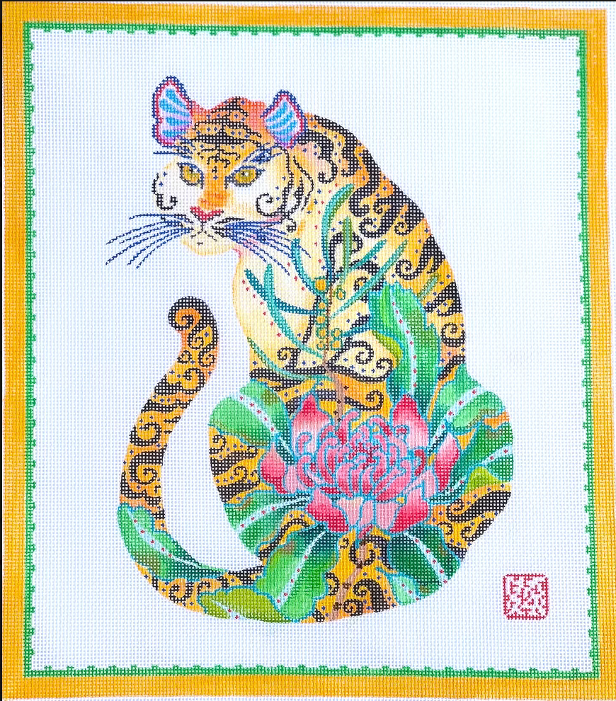 Decorative Tiger with Pink Peony