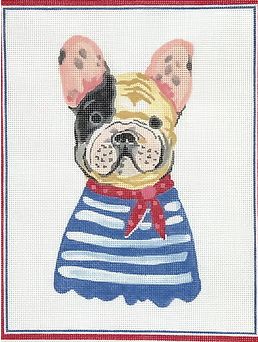 French Bulldog in Blue Striped Shirt
