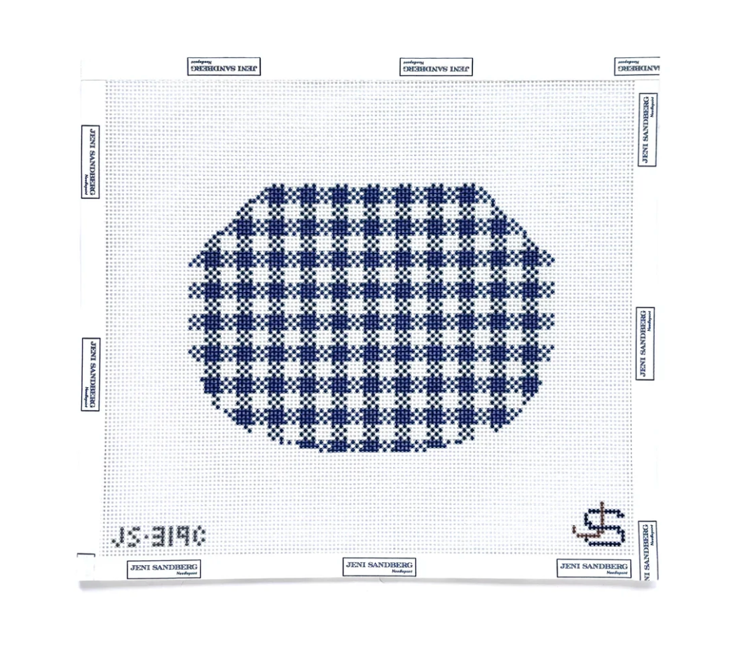 Navy Gingham Kiss Lock Bag Canvas