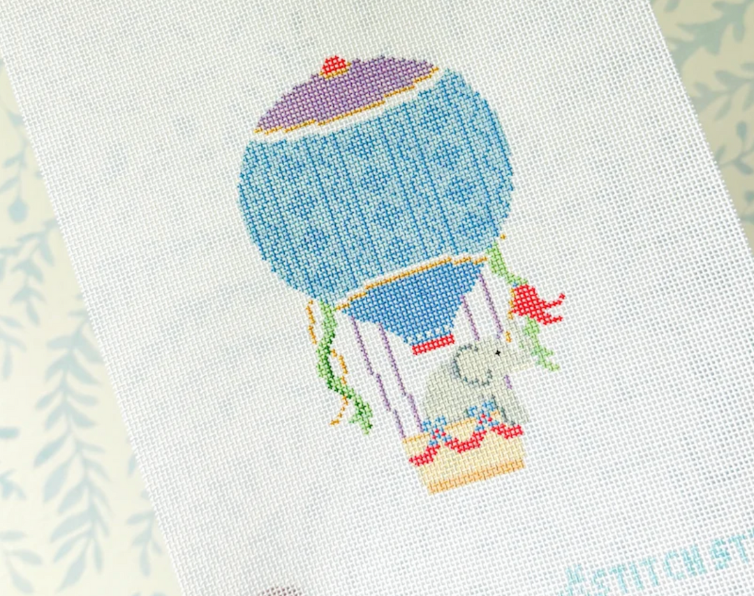 Blue and Purple Hot Air Balloon with Elephant
