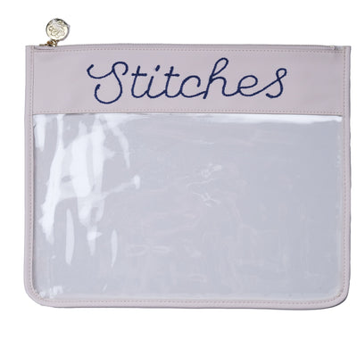 Large Stitches Clear Pouch-Cream
