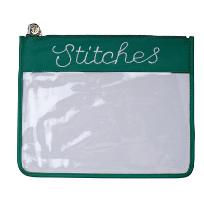 Large Stitches Clear Pouch-Green