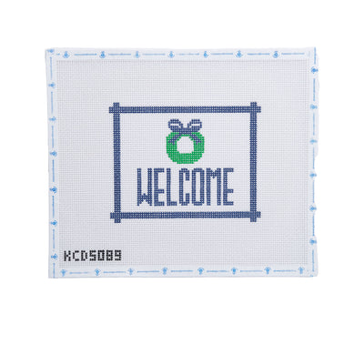 Blue Welcome Sign with Wreath