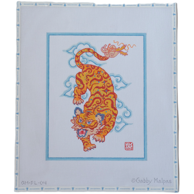 Roaring Tiger with Stylized Clouds
